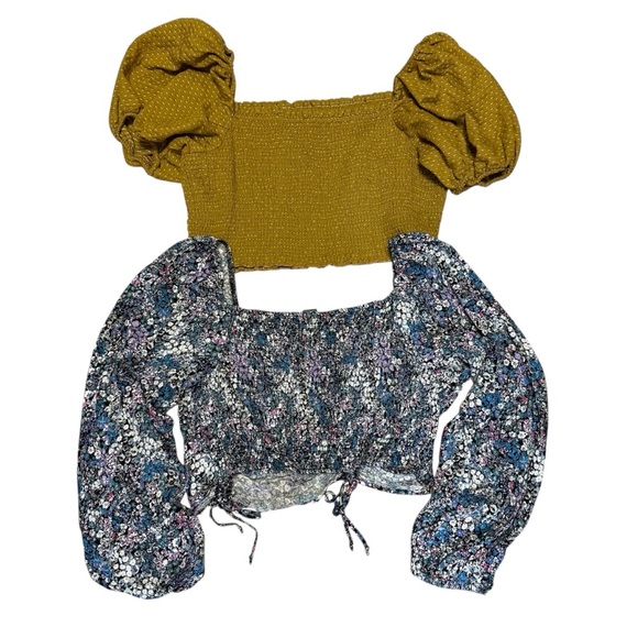 Wild Fable Size XL Cottagecore Smocked Cropped Off The Shoulder Tops Lot of 2 - Picture 2 of 12
